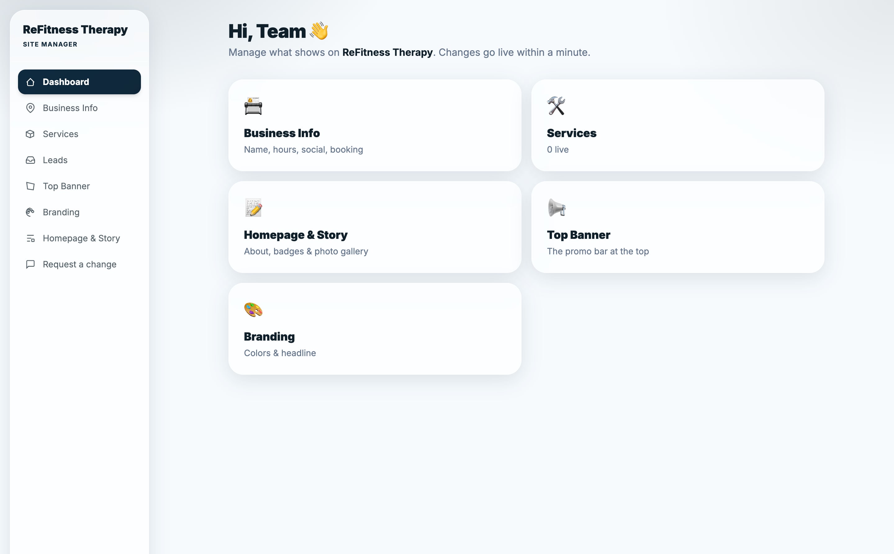 Your ReFitness Therapy dashboard